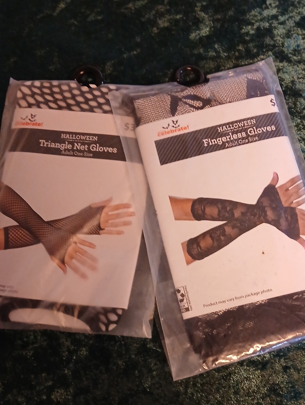 Women's Black Halloween Triangle Net & Fingerless Lace Gloves - 2 Pack